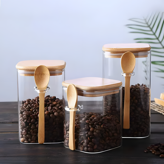 Glass Jar with Wooden Lid and Spoon Medium